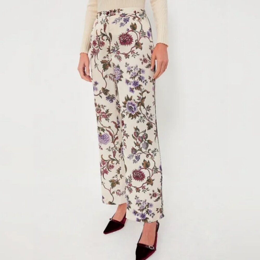 Tuckernuck Chantilly Vine Solene Wide Leg Floral Silky Pants Size Small